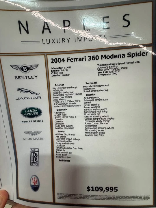 2004 Ferrari 360 Spider - Image 20 of 21