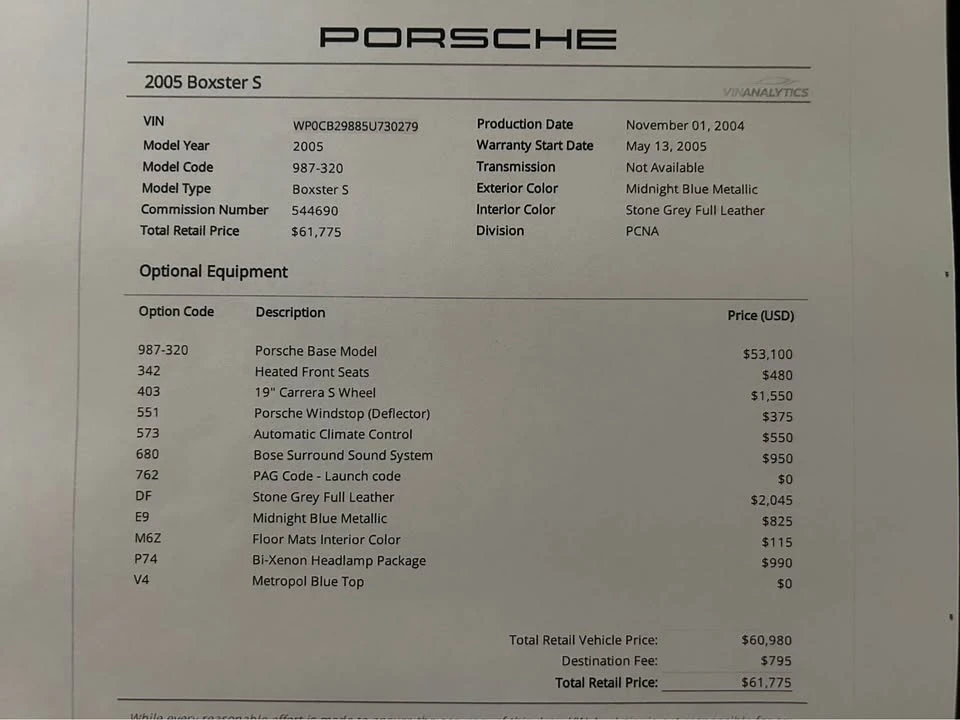 2005 Porsche 987 Boxster - Image 20 of 20