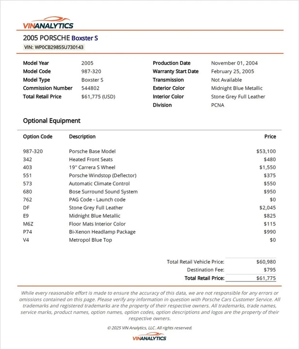 2005 Porsche 987 Boxster S - Image 20 of 21