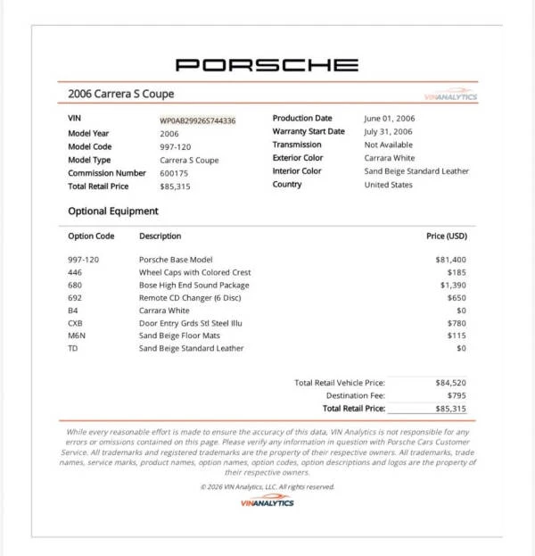 2006 Porsche 997 Carrera S - Image 3 of 4