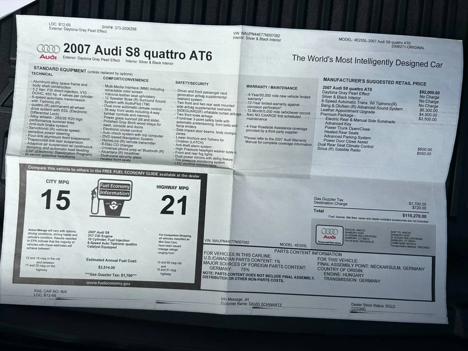 2007 Audi D3 S8 - Image 4 of 16