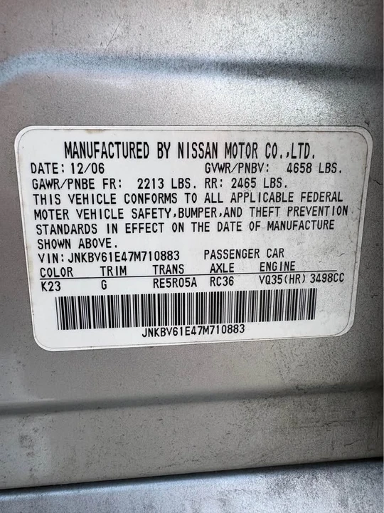 2007 Infiniti G35 4th Gen - Image 9 of 10