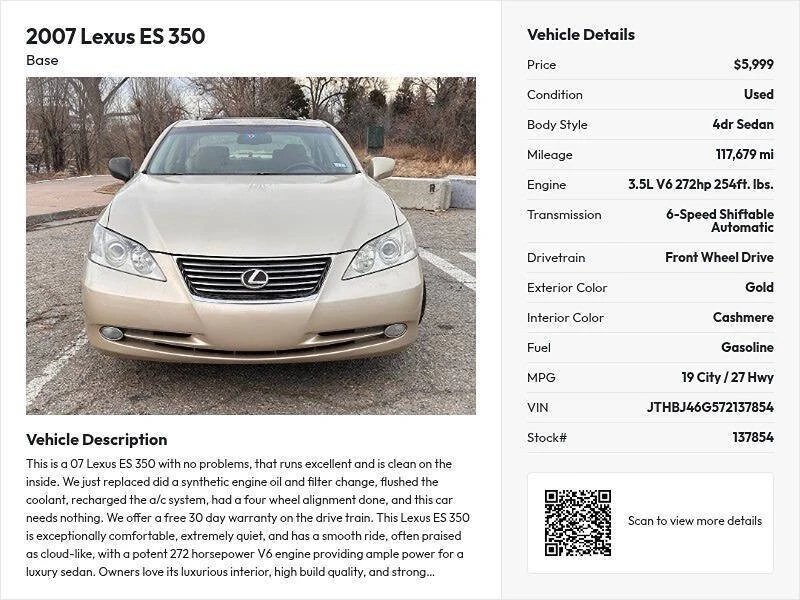 2007 Lexus ES 5th Gen - Image 2 of 20