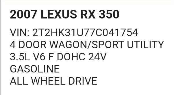 2007 Lexus RX 2nd Gen - Image 9 of 9