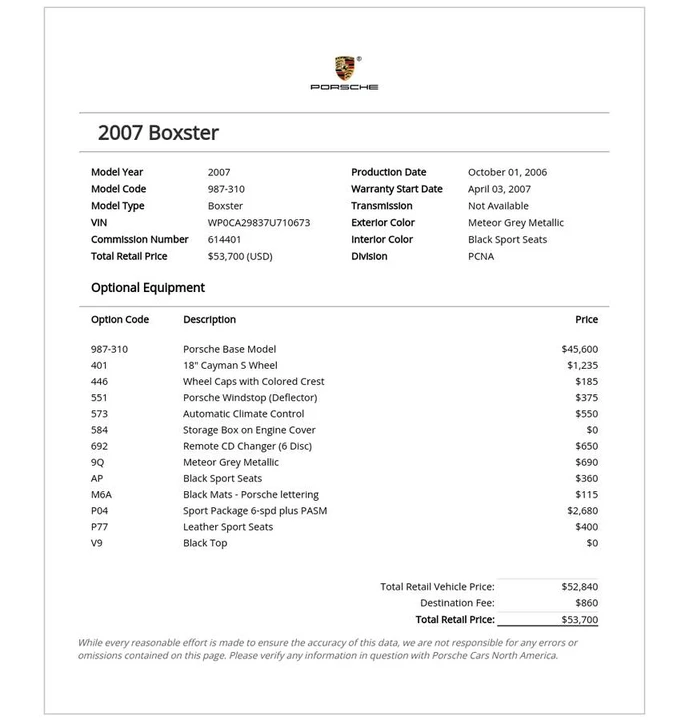 2007 Porsche 987 Boxster - Image 2 of 2