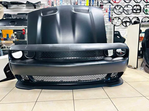 Dodge Challenger Bumper & Hood Hellcat Style Aluminum Black Car Hood