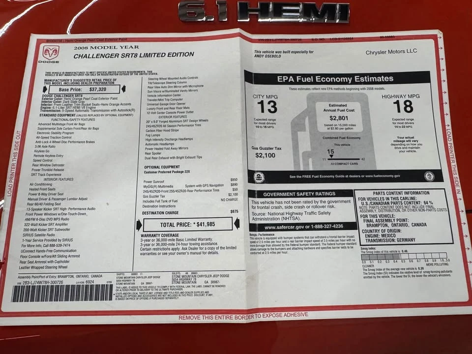 2008 Dodge Challenger SRT8 & 392 3rd Gen - Image 15 of 19