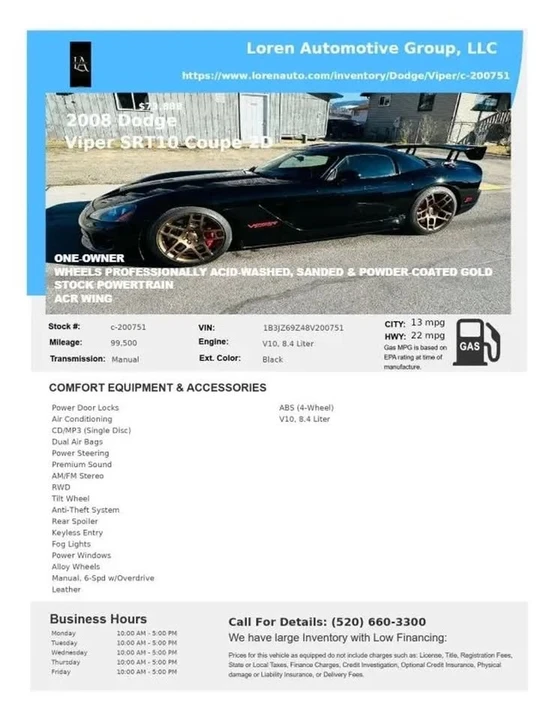 2008 Dodge Viper 4th Gen - Image 2 of 12