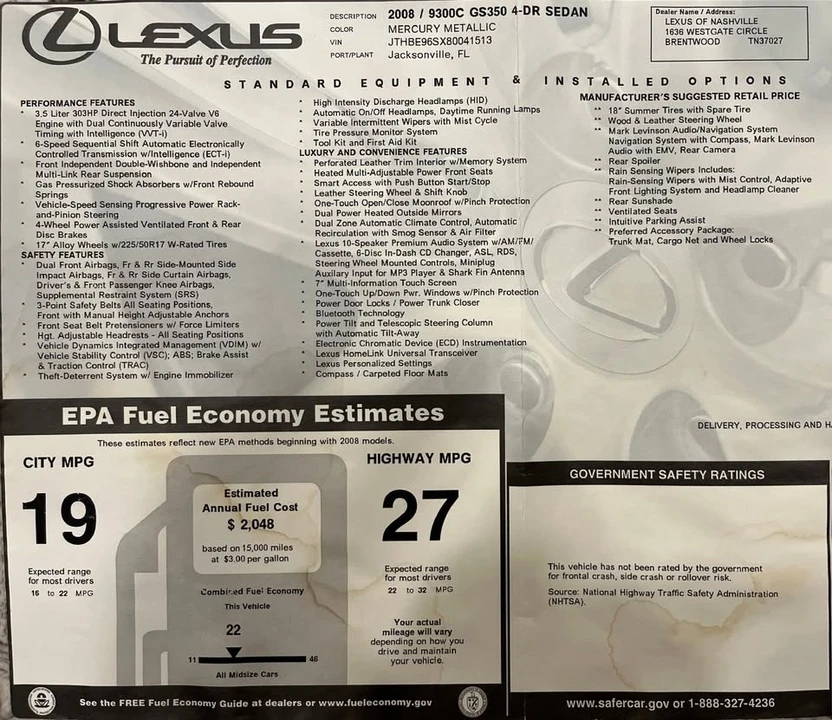 2008 Lexus GS 3rd Gen - Image 2 of 18