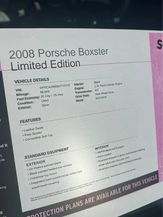 2008 Porsche 987 Boxster - Image 6 of 6