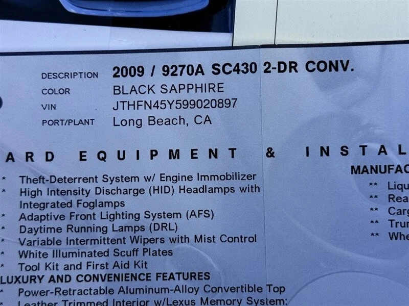 2009 Lexus SC430 - Image 17 of 21