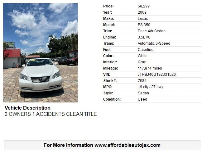 2009 Lexus ES 4th Gen - Image 2 of 16