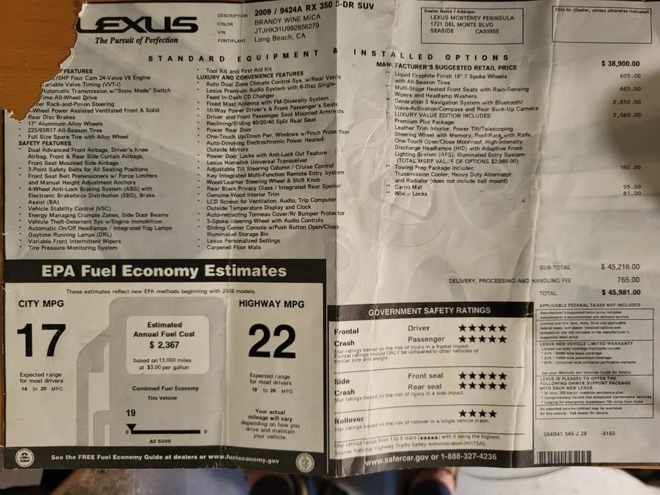 2009 Lexus RX 3rd Gen - Image 18 of 18