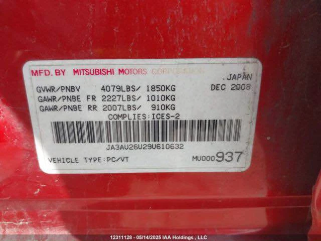 2009 Mitsubishi Lancer 9th Gen - Image 2 of 2