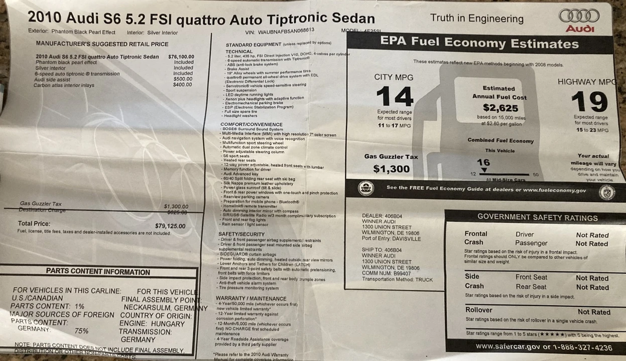 2010 Audi C6 S6 - Image 10 of 11
