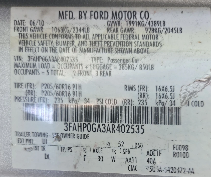 2010 Ford Fusion 1st Gen - Image 9 of 9