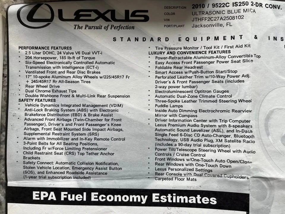 2010 Lexus IS 2nd Gen - Image 7 of 9