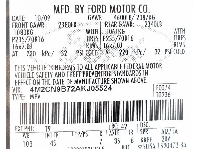 2010 Mercury Mariner - Image 10 of 11