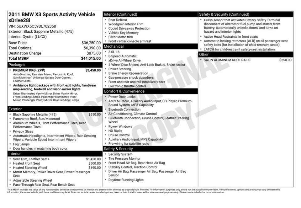 2011 BMW F25 X3 - Image 19 of 19