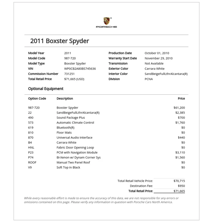 2011 Porsche 987 Boxster Spyder - Image 2 of 15