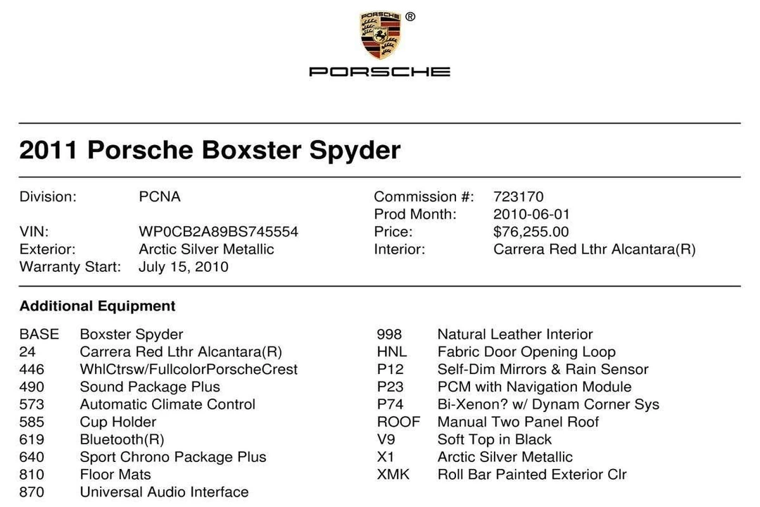 2011 Porsche 987 Boxster Spyder - Image 8 of 21