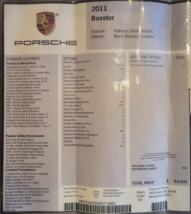 2011 Porsche 987 Boxster - Image 7 of 7