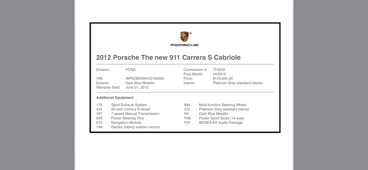 2012 Porsche 991 Carrera S - Image 4 of 4