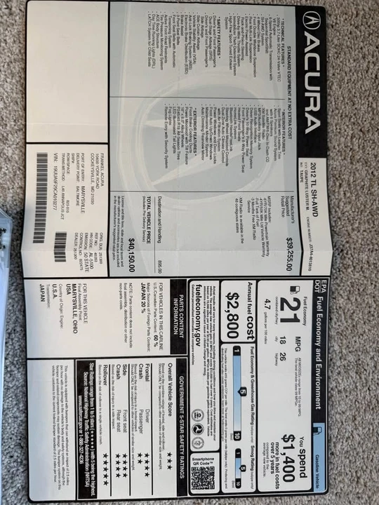 2012 Acura TL 4th Gen - Image 18 of 20