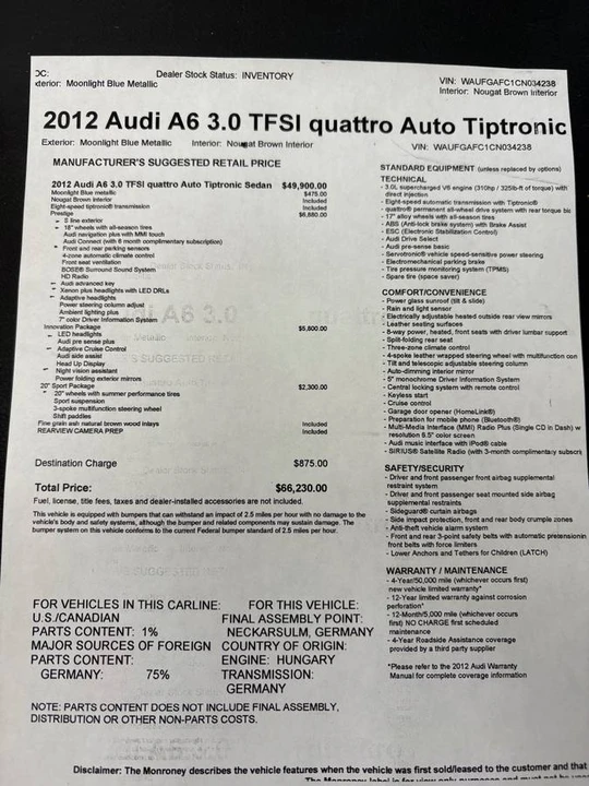 2012 Audi C7 A6 - Image 20 of 20