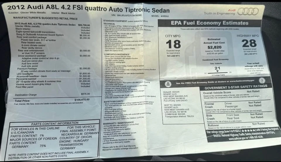 2012 Audi D4 A8 - Image 3 of 18