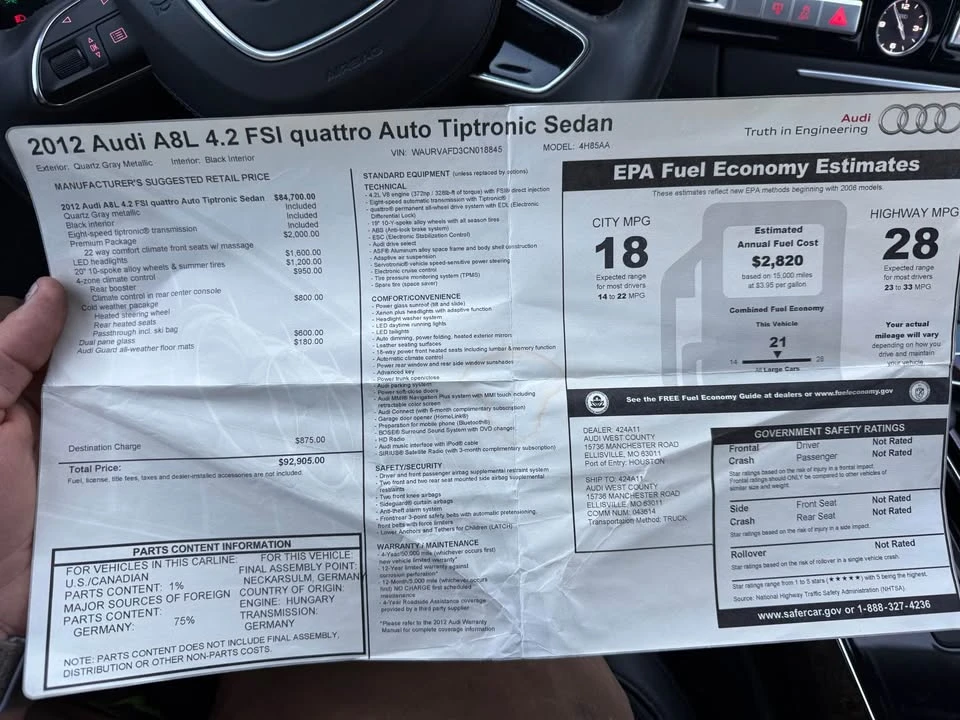 2012 Audi D4 A8 - Image 10 of 10