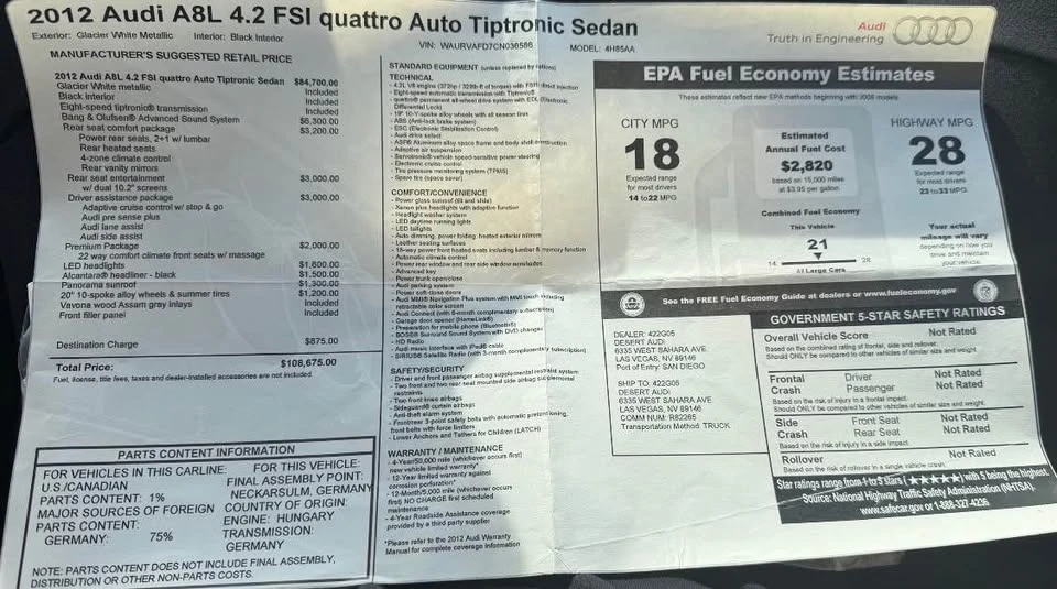 2012 Audi D4 A8 - Image 20 of 20