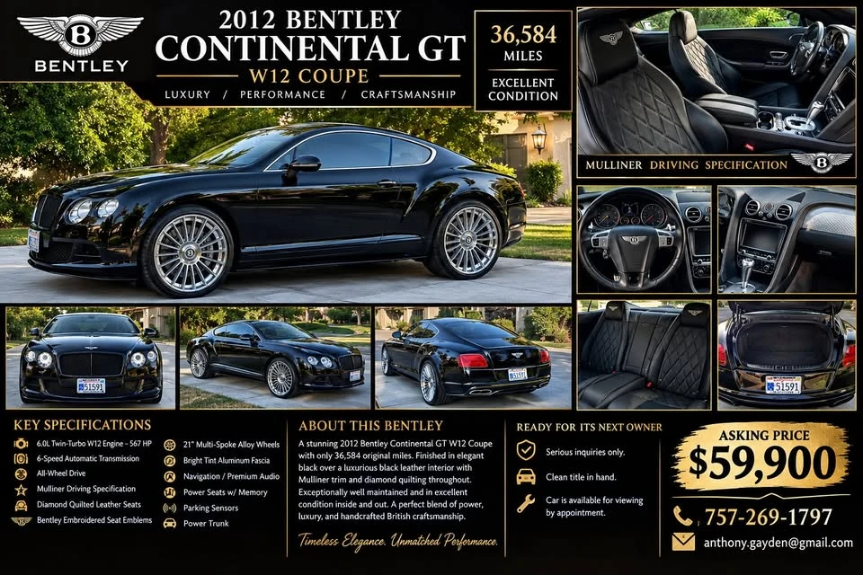 2012 Bentley Continental GT 2nd Gen - Image 2 of 7