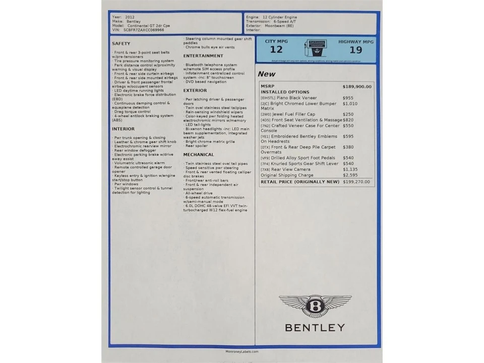 2012 Bentley Continental GT 2nd Gen - Image 28 of 28
