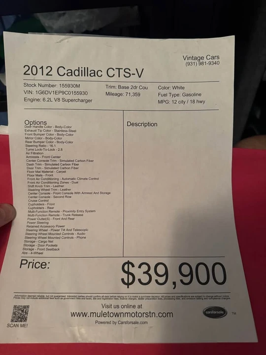 2012 Cadillac CTS-V 2nd Gen - Image 6 of 6