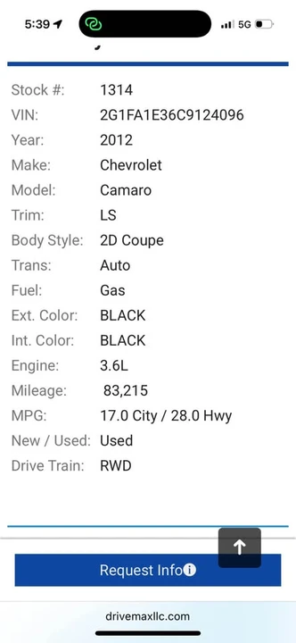 2012 Chevrolet Camaro 5th Gen - Image 13 of 13