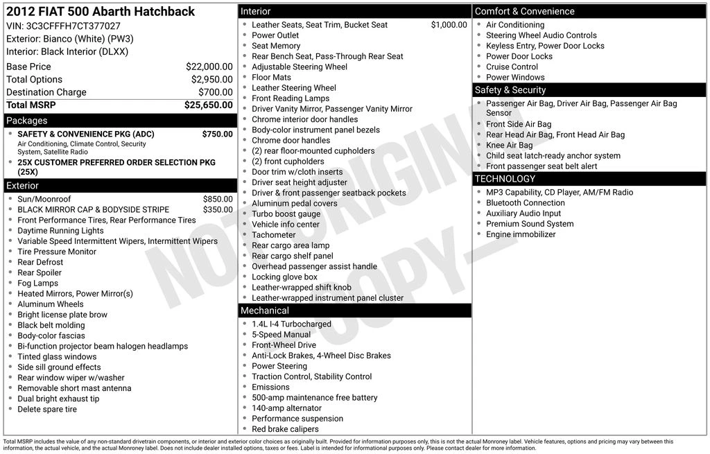 2012 Fiat Abarth 500 - Image 2 of 2