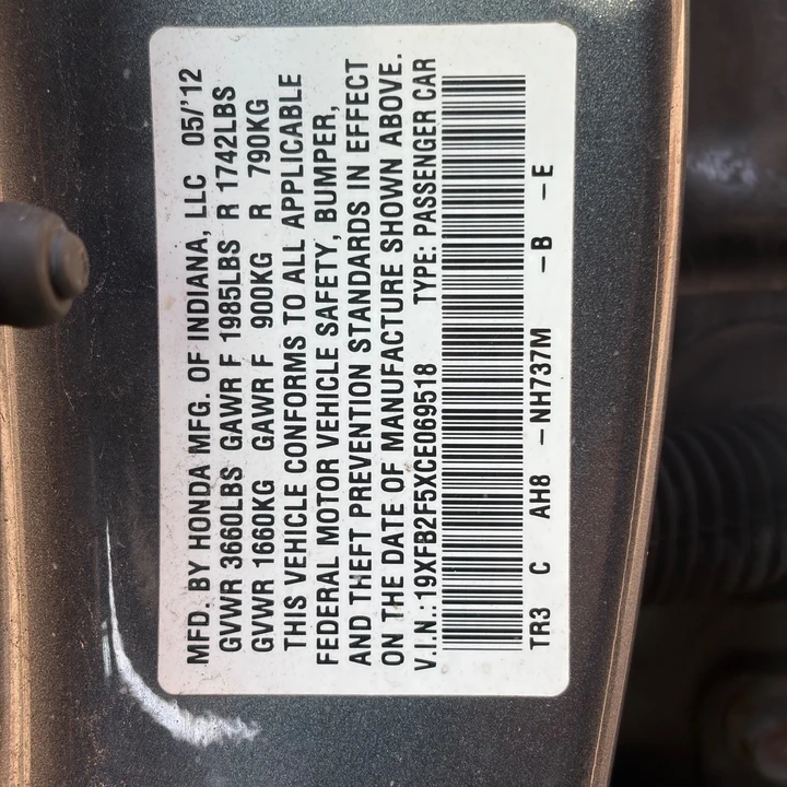 2012 Honda Civic 9th Gen - Image 11 of 12