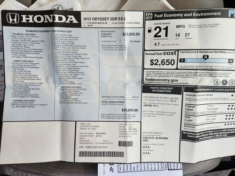 2012 Honda Odyssey - Image 19 of 21