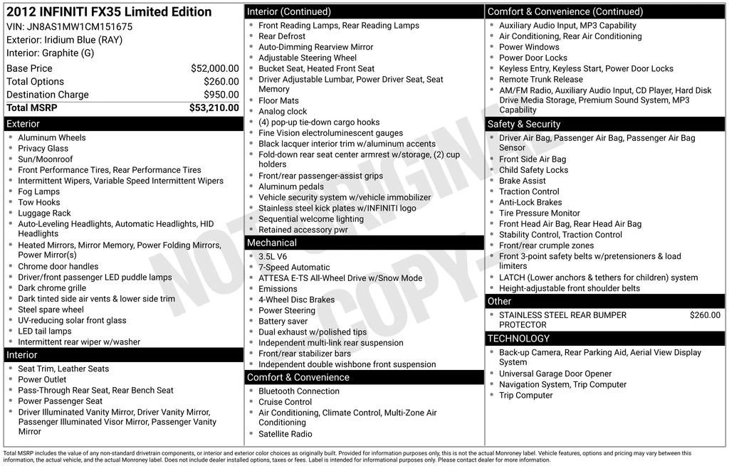2012 Infiniti FX/QX 2nd Gen - Image 2 of 2