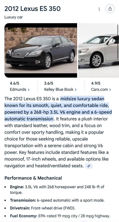 2012 Lexus ES 5th Gen - Image 7 of 9