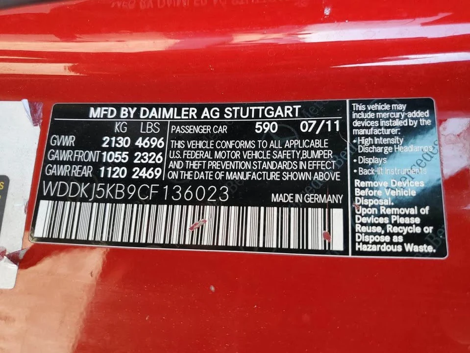 2012 Mercedes-Benz C207/A207 E-Class Coupe & Convertible - Image 12 of 12