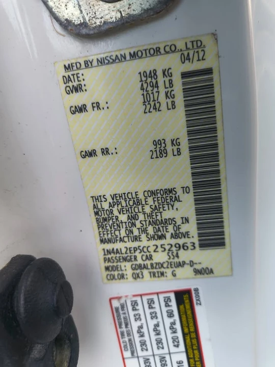 2012 Nissan Altima 4th Gen - Image 17 of 17