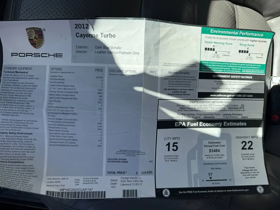 2012 Porsche 958 Cayenne Turbo - Image 20 of 20