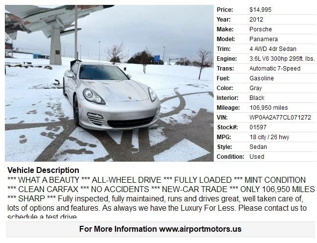 2012 Porsche 970 Panamera - Image 2 of 18