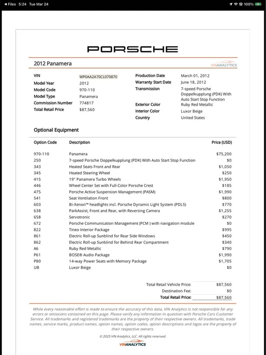 2012 Porsche 970 Panamera - Image 9 of 15
