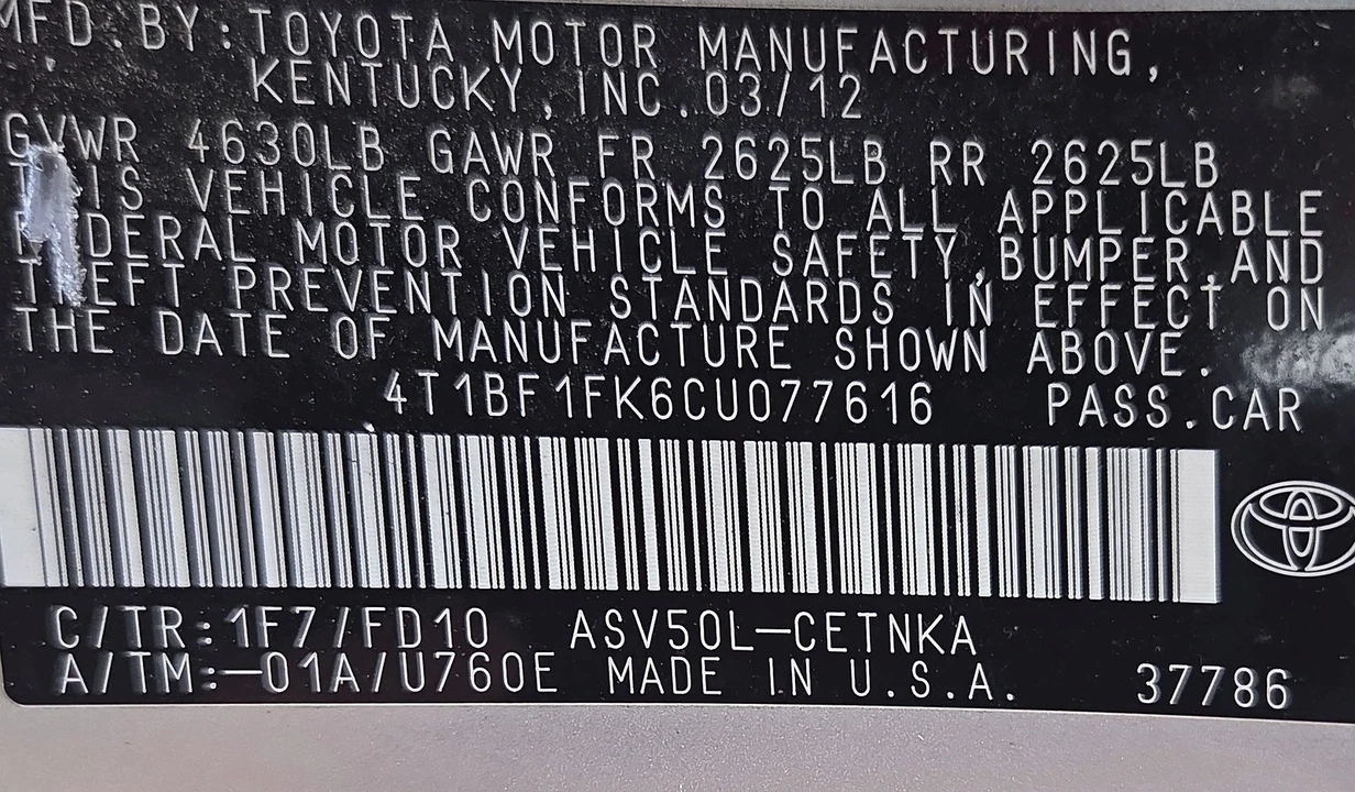 2012 Toyota Camry 7th Gen - Image 9 of 9