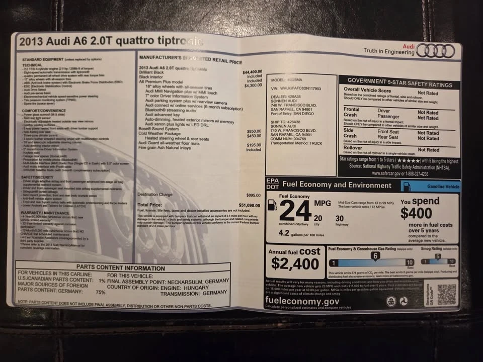 2013 Audi C7 A6 - Image 2 of 8