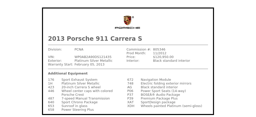 2013 Porsche 991 Carrera S - Image 3 of 3