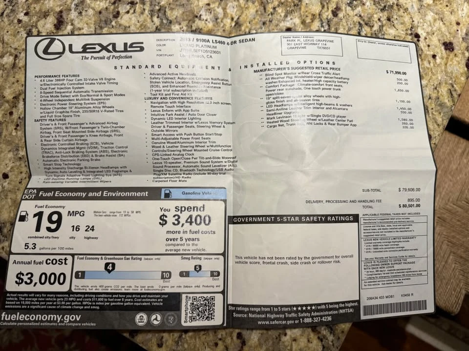2013 Lexus LS 4th Gen - Image 15 of 16